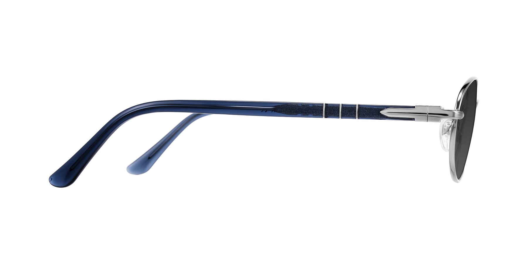 Side of Gamal in Silver/Blue with Gray Tinted Lenses
