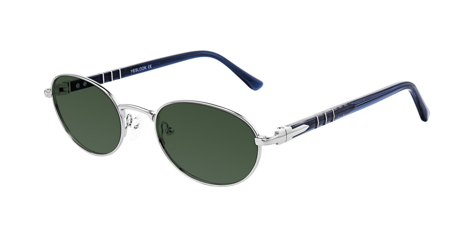 Angle of Gamal in Silver/Blue with Green Tinted Lenses
