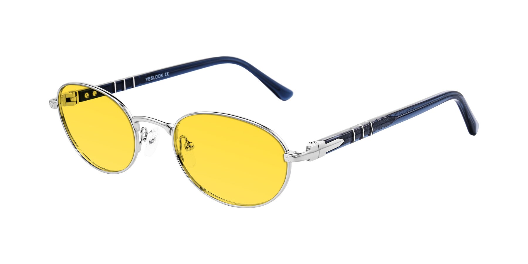 Angle of Gamal in Silver/Blue with Yellow Tinted Lenses