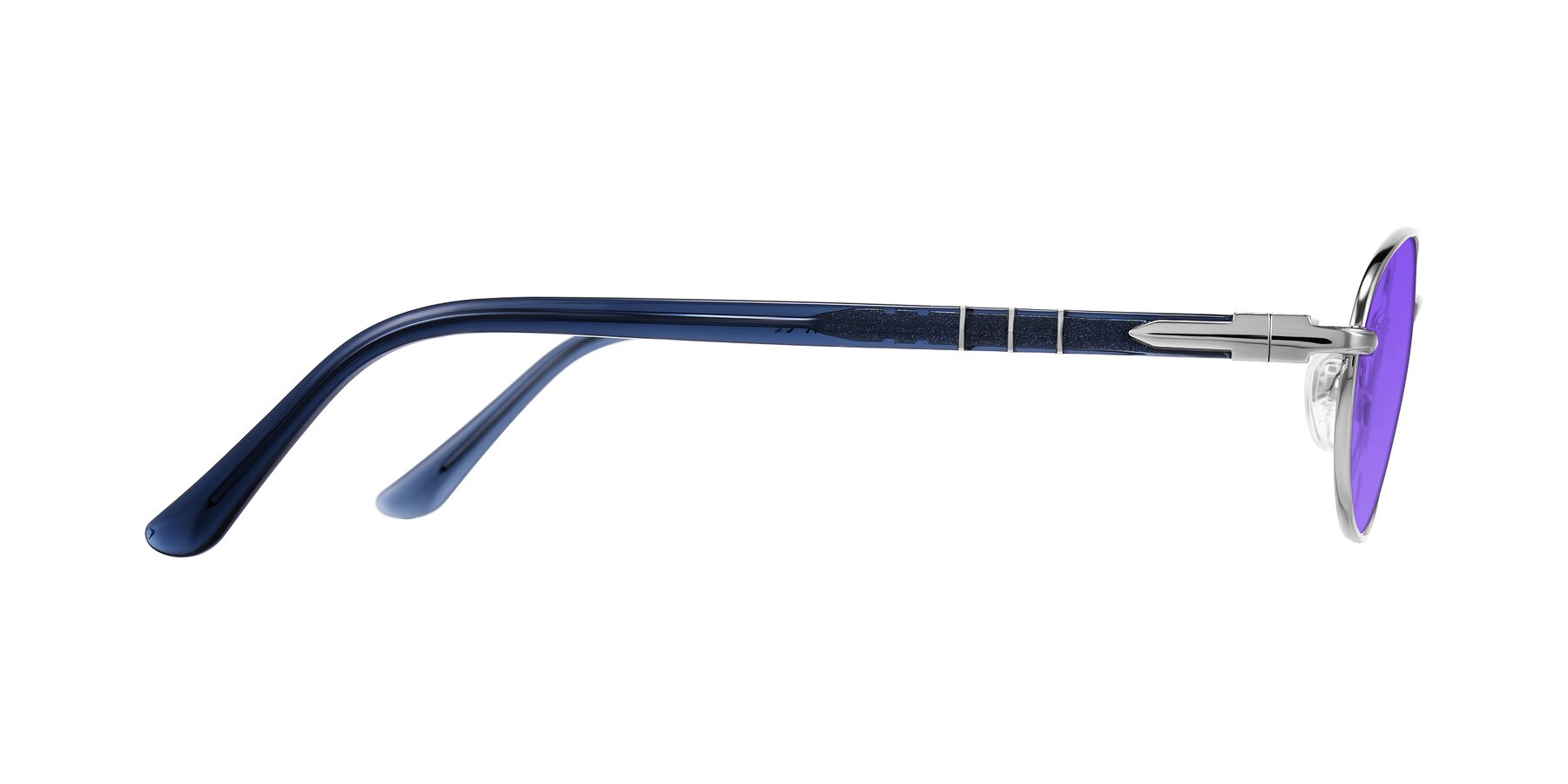 Side of Gamal in Silver/Blue with Purple Tinted Lenses