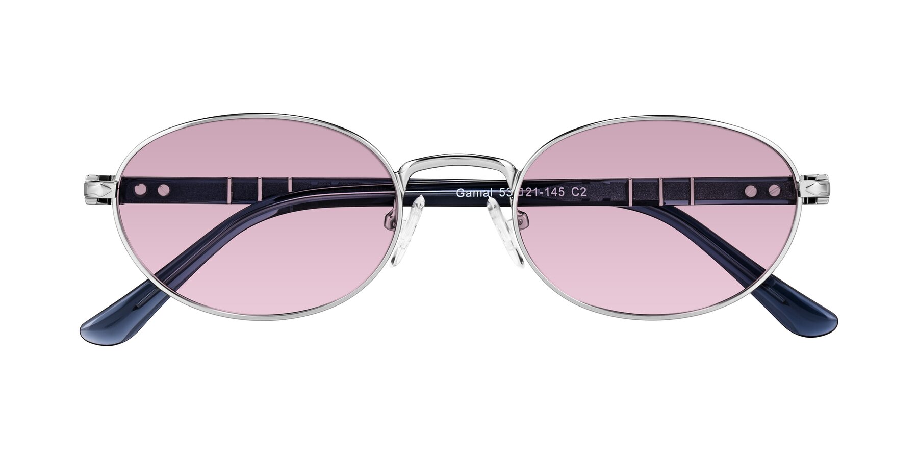 Folded Front of Gamal in Silver/Blue with Light Wine Tinted Lenses