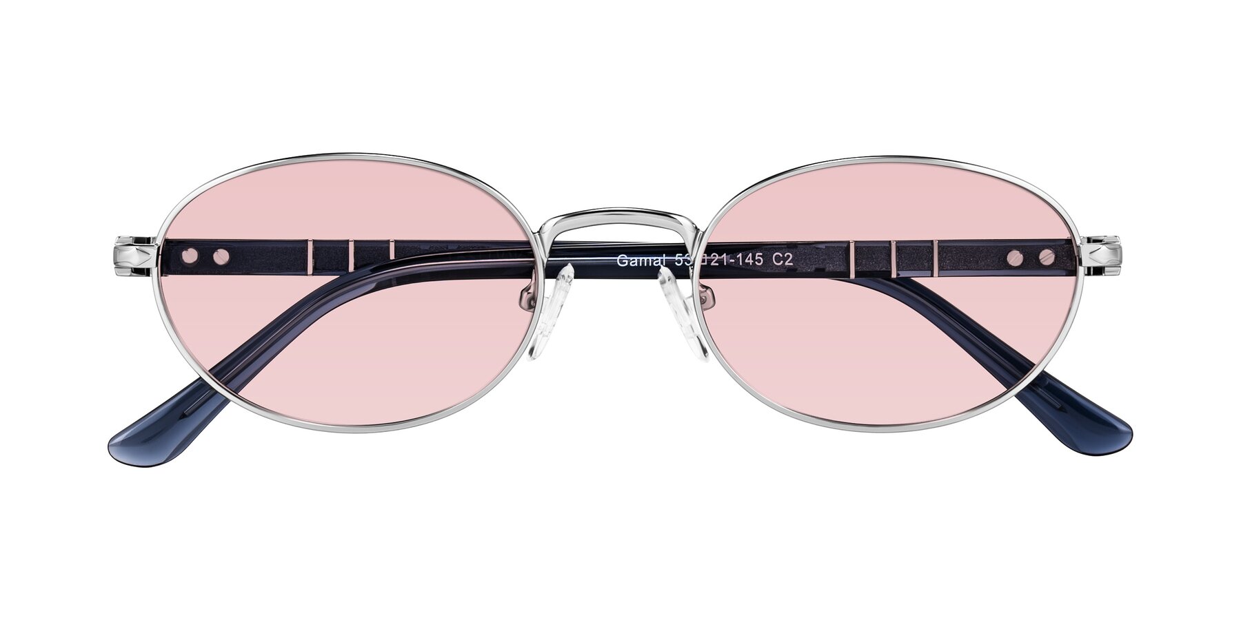 Folded Front of Gamal in Silver/Blue with Light Garnet Tinted Lenses