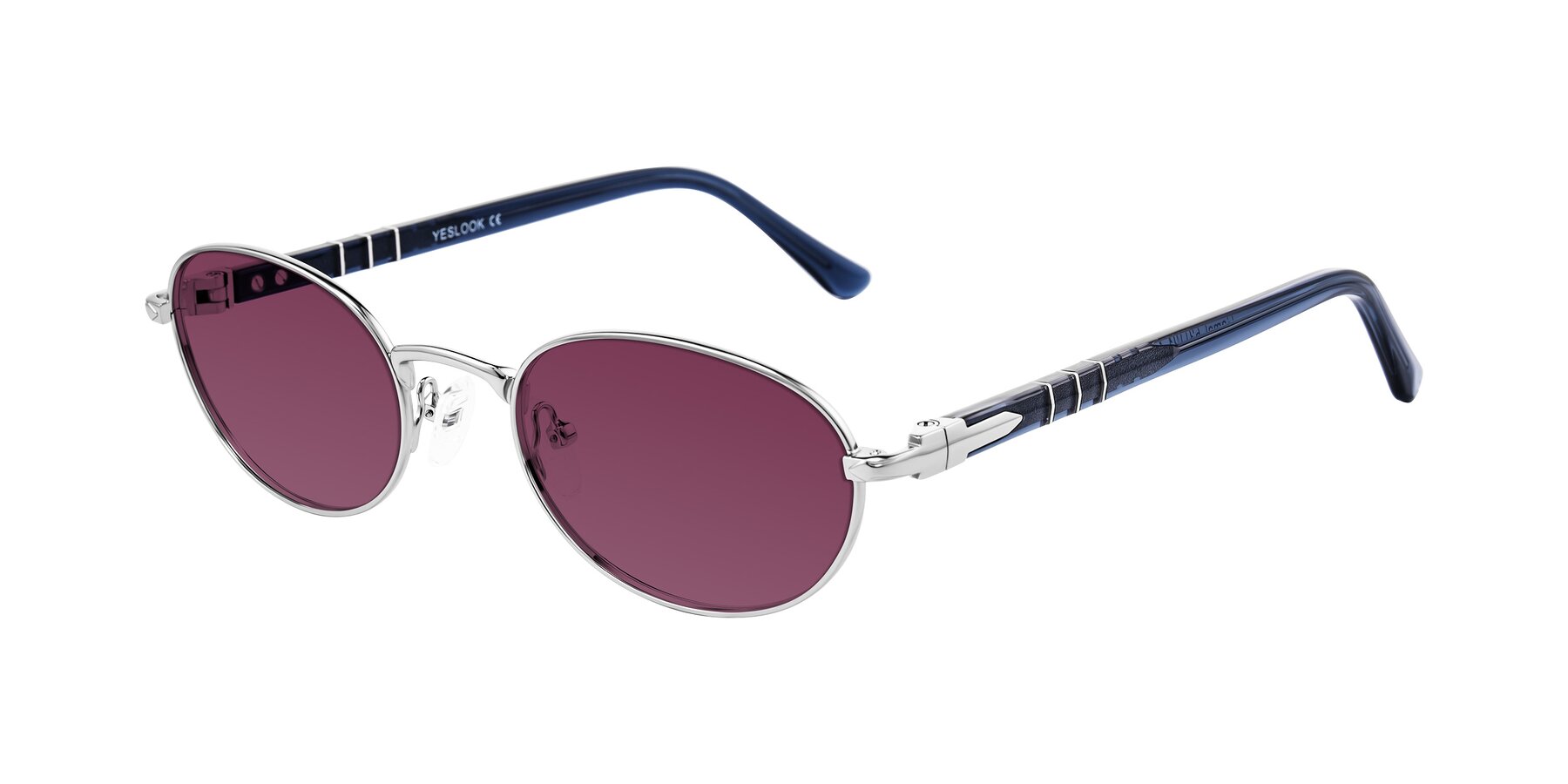 Angle of Gamal in Silver/Blue with Wine Tinted Lenses