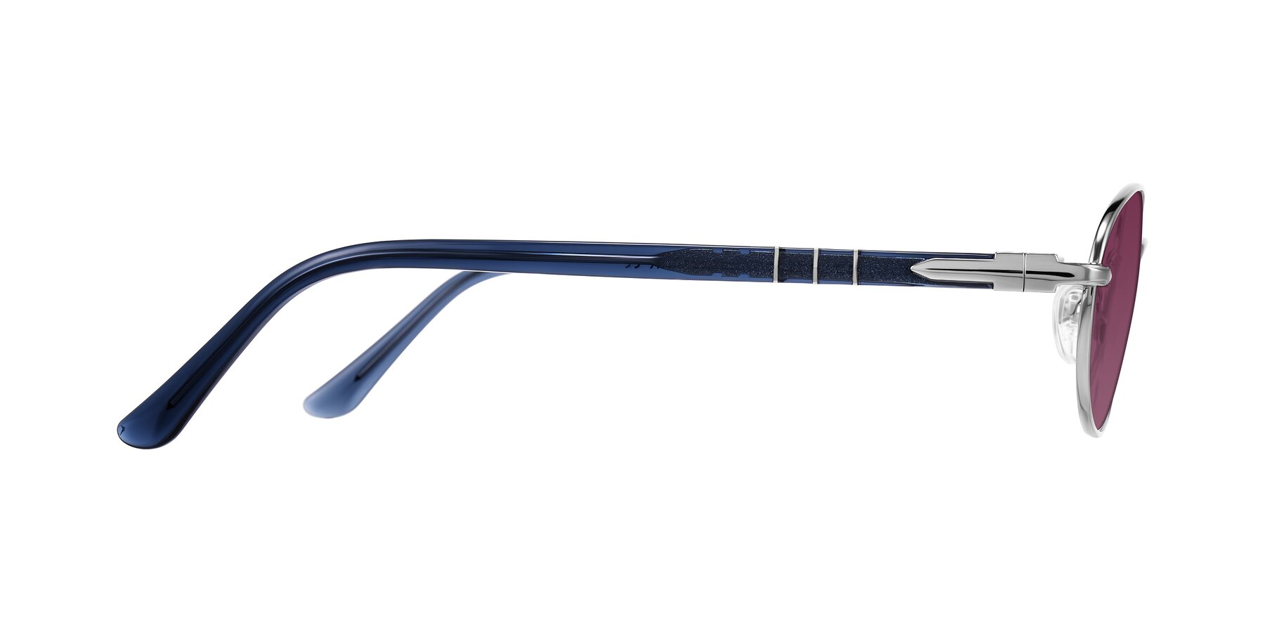 Side of Gamal in Silver/Blue with Wine Tinted Lenses