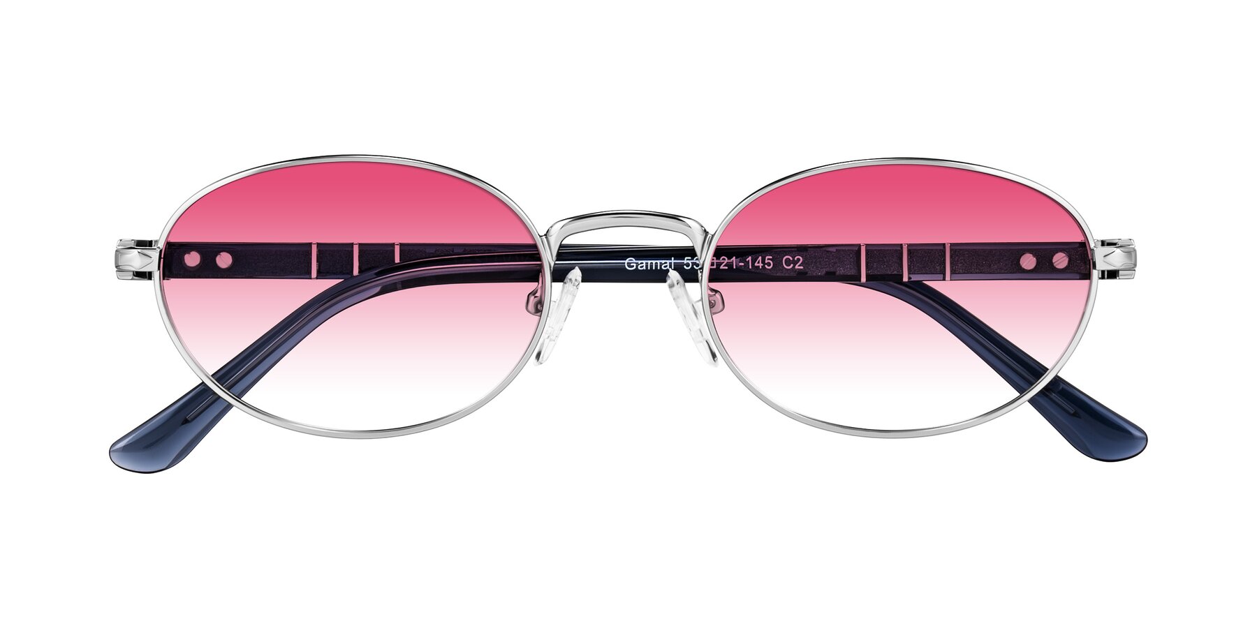 Folded Front of Gamal in Silver/Blue with Pink Gradient Lenses