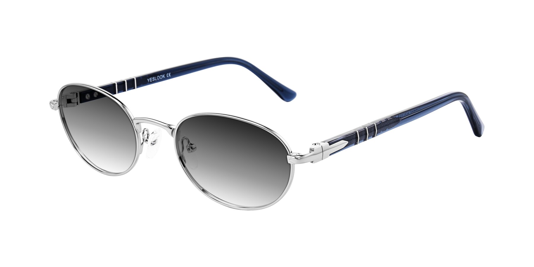 Angle of Gamal in Silver/Blue with Gray Gradient Lenses