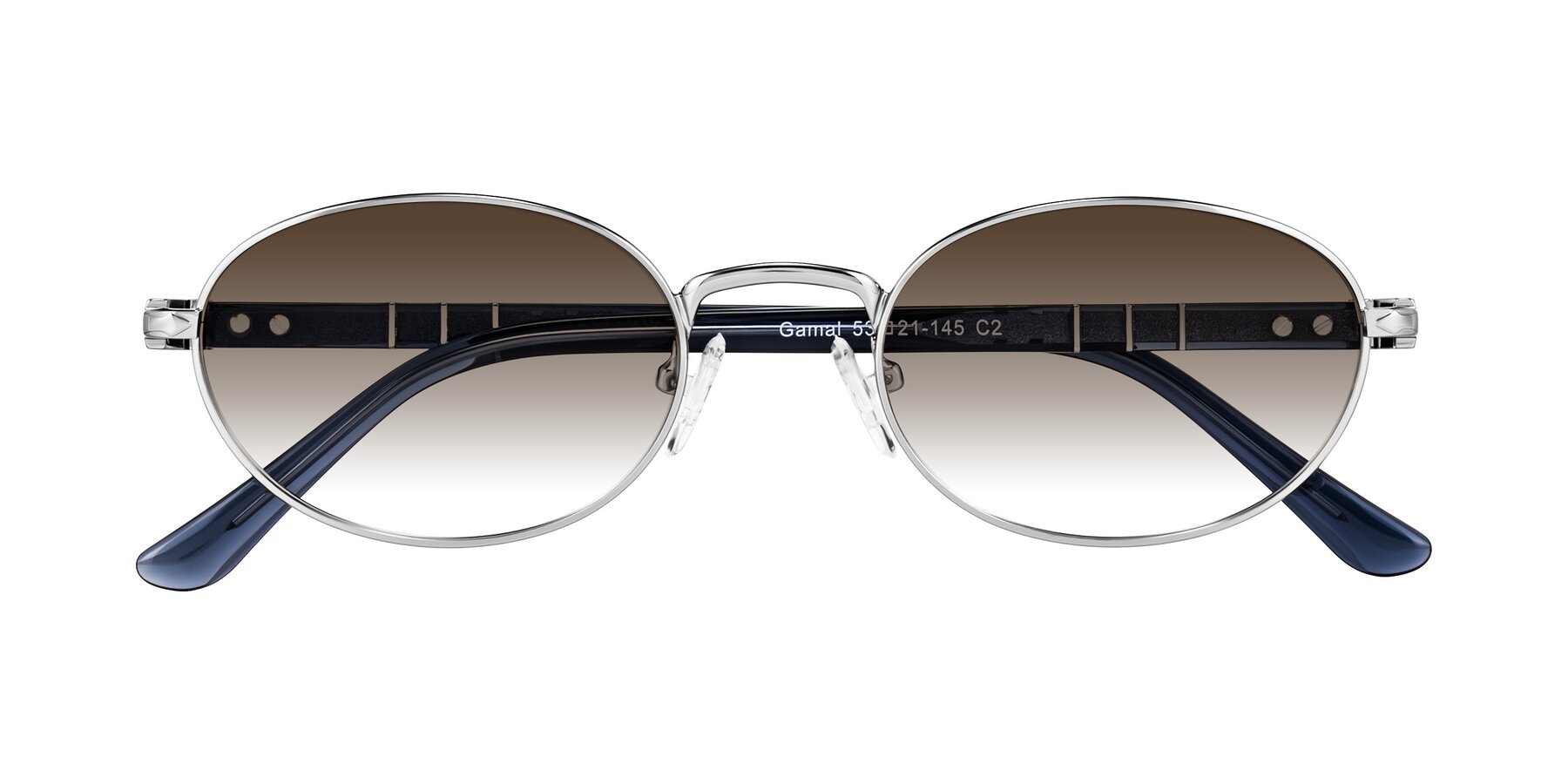 Folded Front of Gamal in Silver/Blue with Brown Gradient Lenses