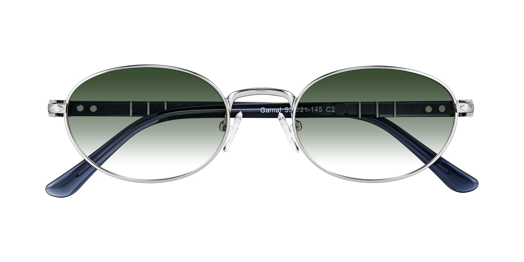 Folded Front of Gamal in Silver/Blue with Green Gradient Lenses