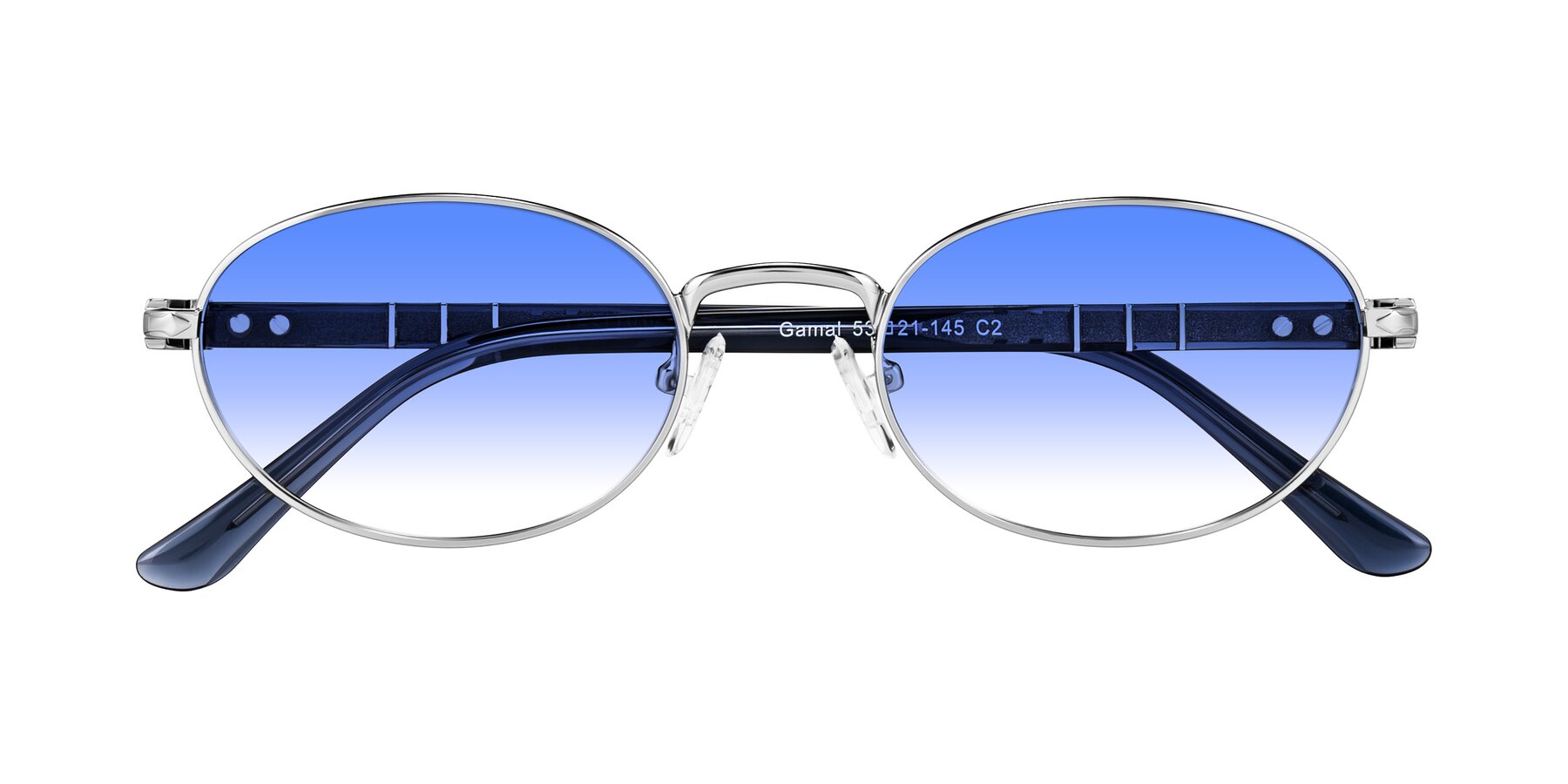 Folded Front of Gamal in Silver/Blue with Blue Gradient Lenses