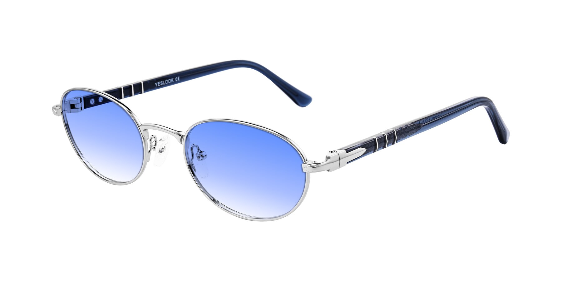 Angle of Gamal in Silver/Blue with Blue Gradient Lenses
