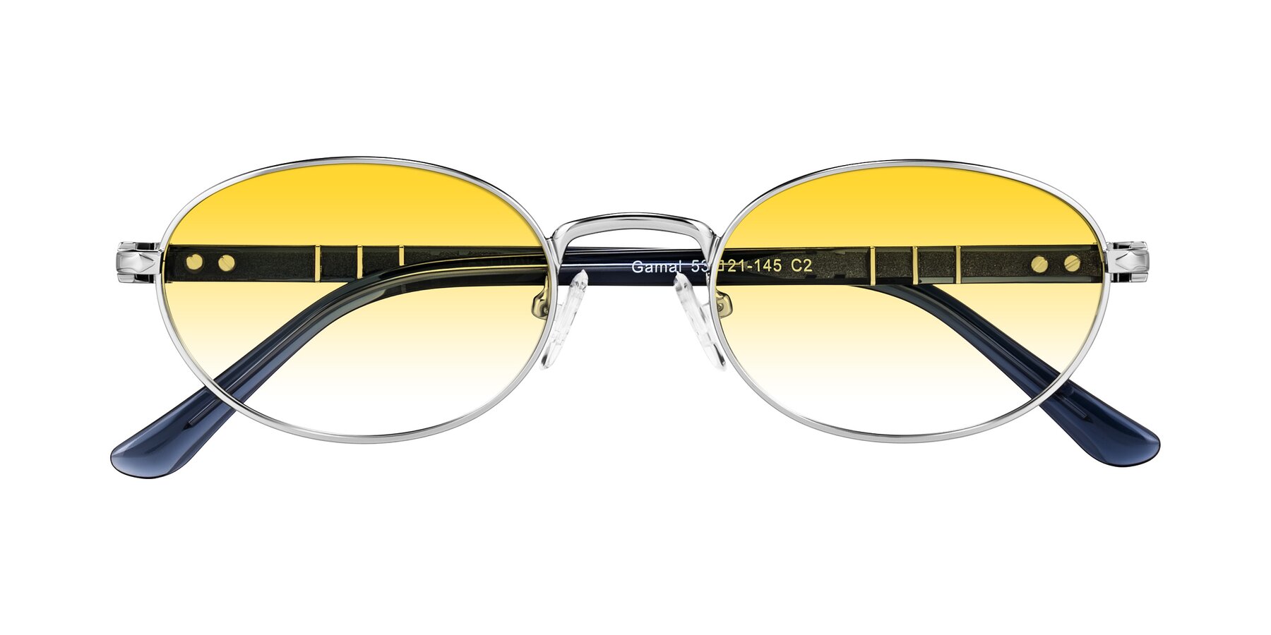 Folded Front of Gamal in Silver/Blue with Yellow Gradient Lenses