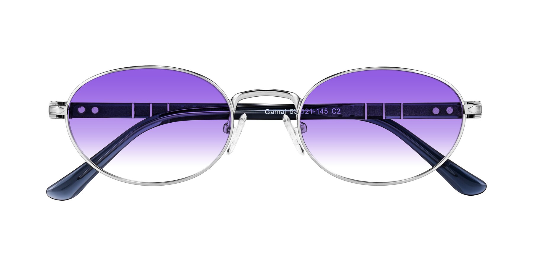 Folded Front of Gamal in Silver/Blue with Purple Gradient Lenses