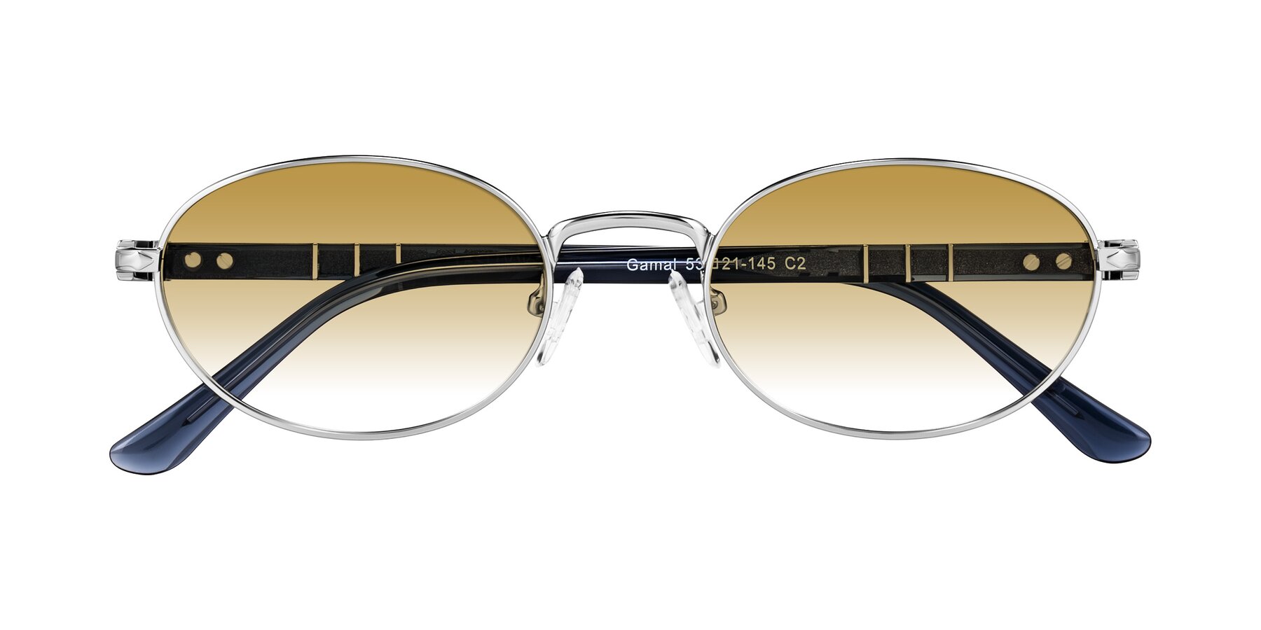 Folded Front of Gamal in Silver/Blue with Champagne Gradient Lenses