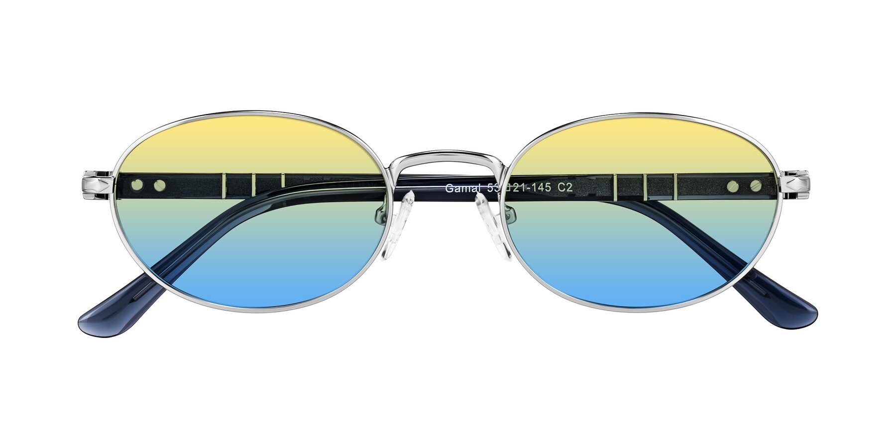 Folded Front of Gamal in Silver/Blue with Yellow / Blue Gradient Lenses