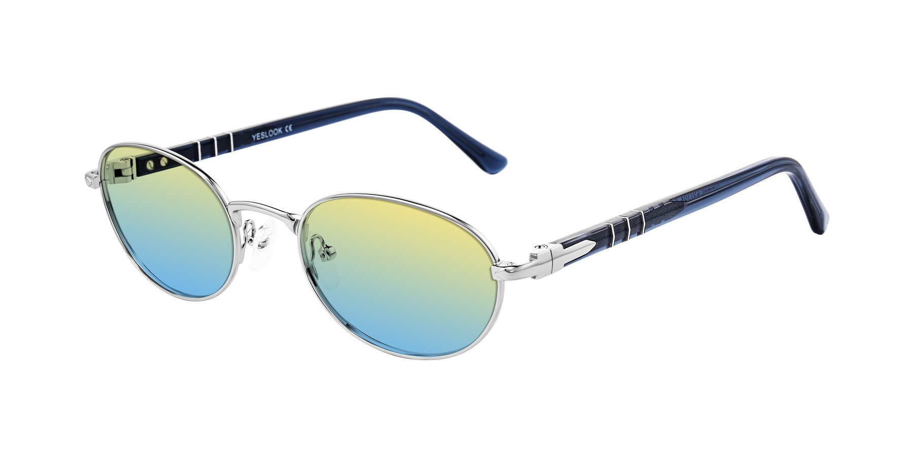 Angle of Gamal in Silver/Blue with Yellow / Blue Gradient Lenses