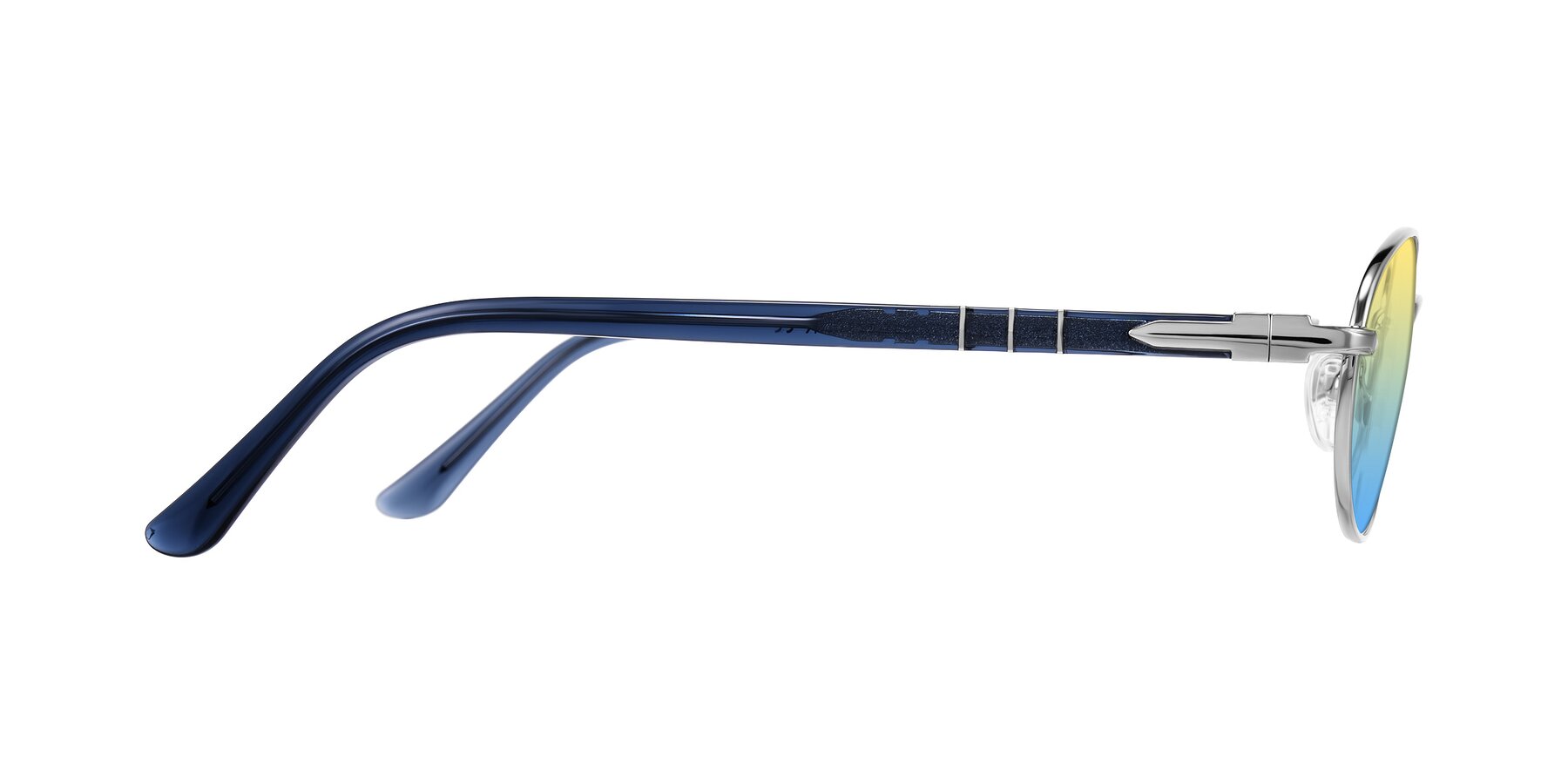 Side of Gamal in Silver/Blue with Yellow / Blue Gradient Lenses