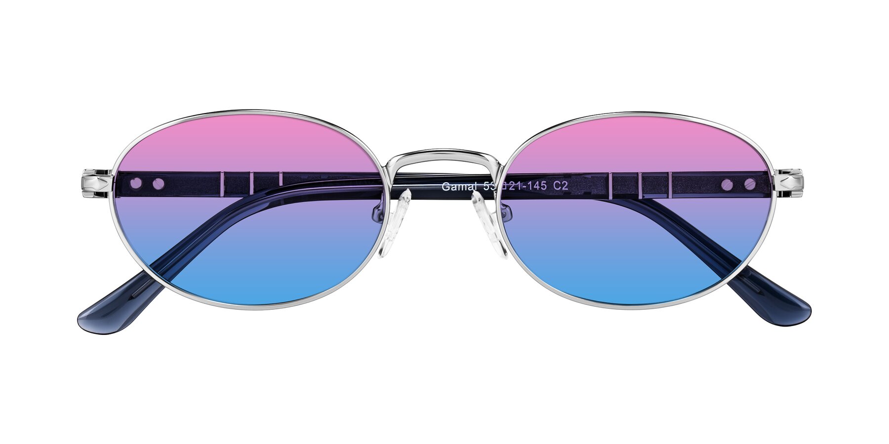 Folded Front of Gamal in Silver/Blue with Pink / Blue Gradient Lenses