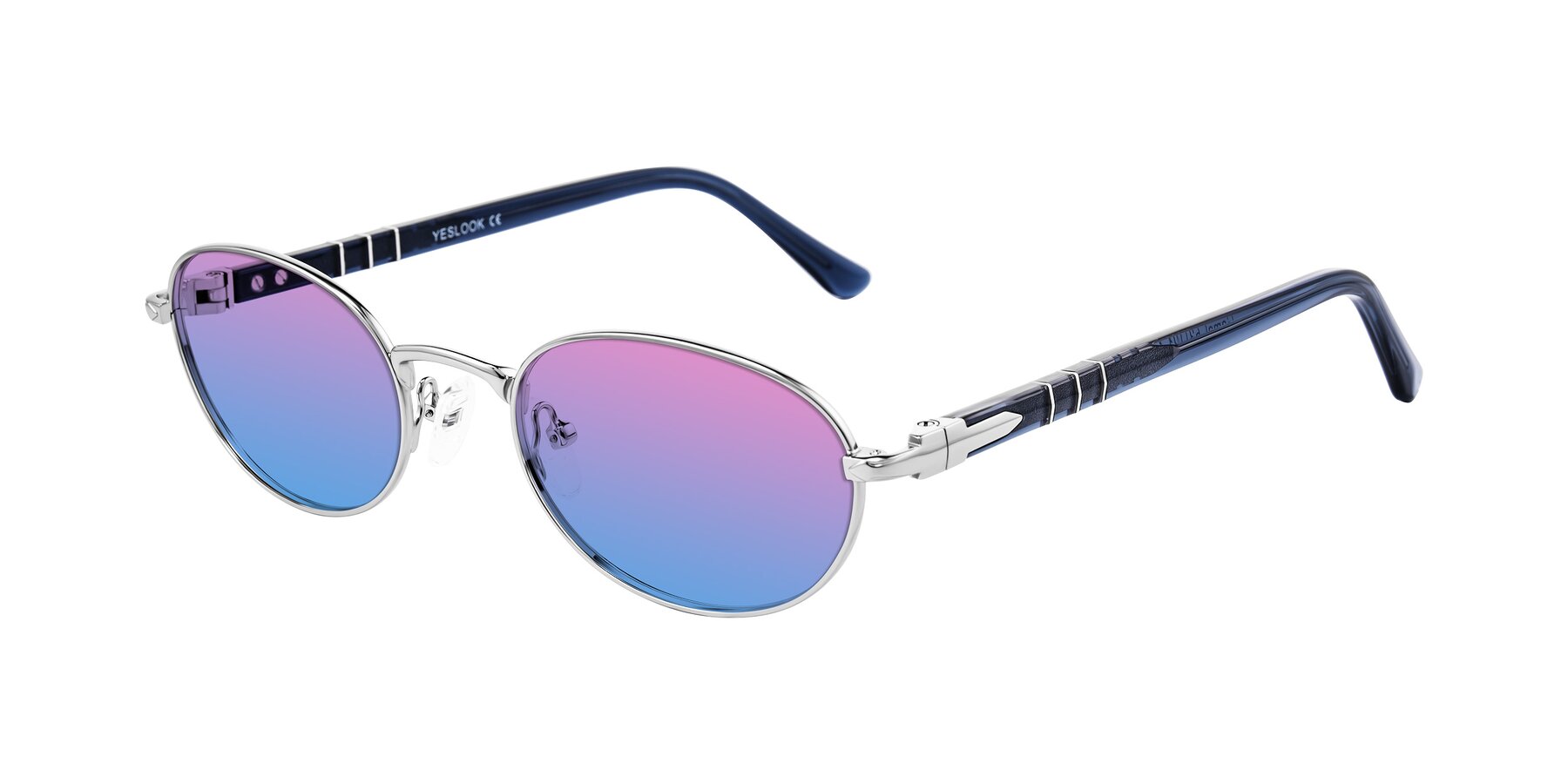 Angle of Gamal in Silver/Blue with Pink / Blue Gradient Lenses