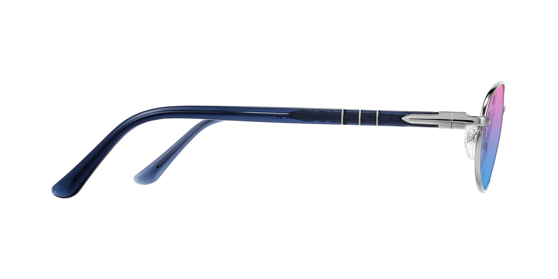 Side of Gamal in Silver/Blue with Pink / Blue Gradient Lenses