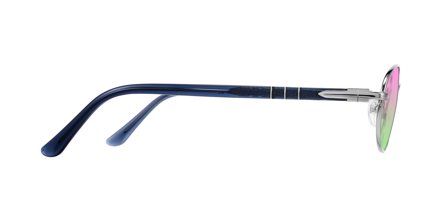 Side of Gamal in Silver/Blue with Pink / Green Gradient Lenses
