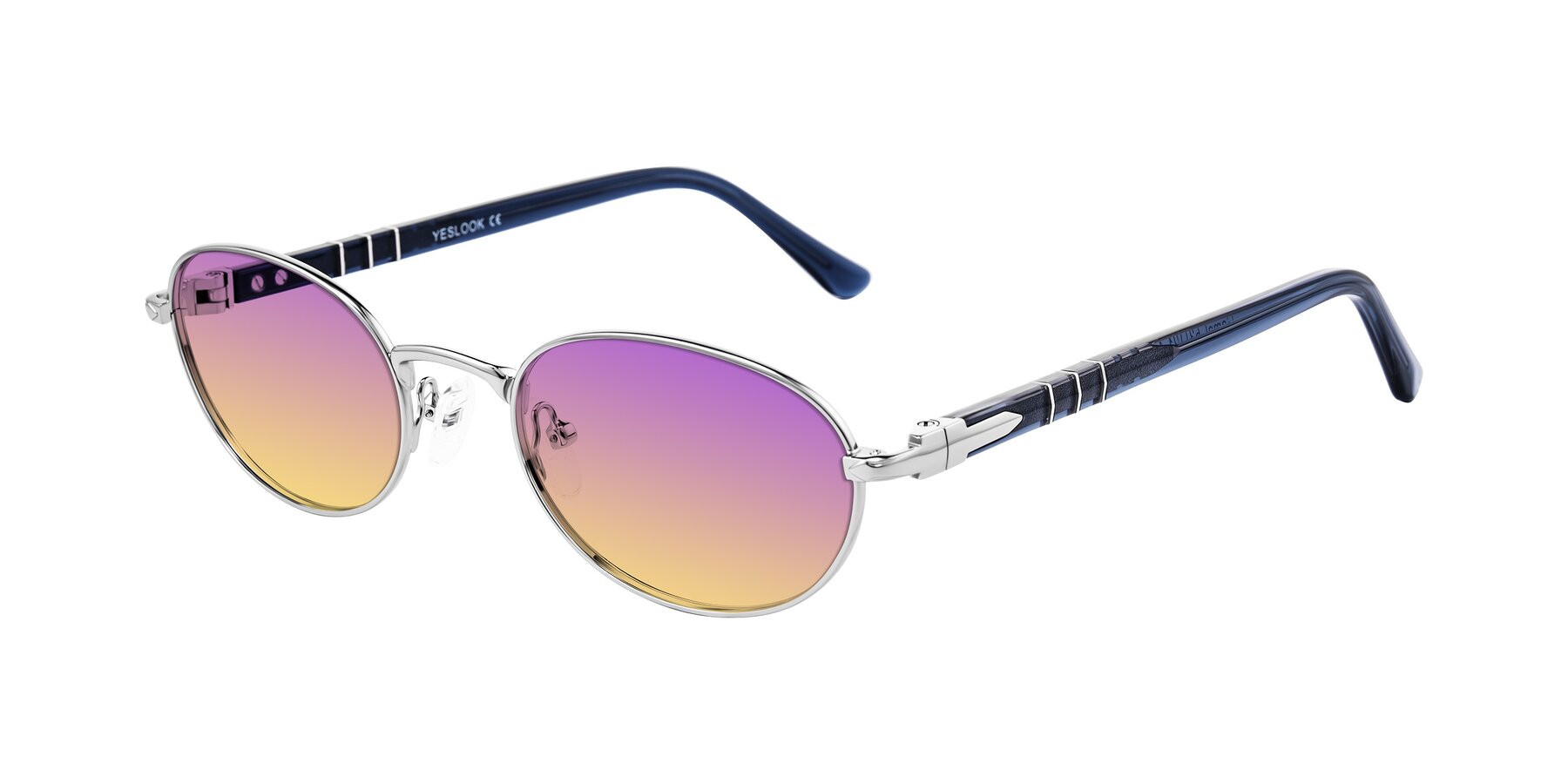 Angle of Gamal in Silver/Blue with Purple / Yellow Gradient Lenses