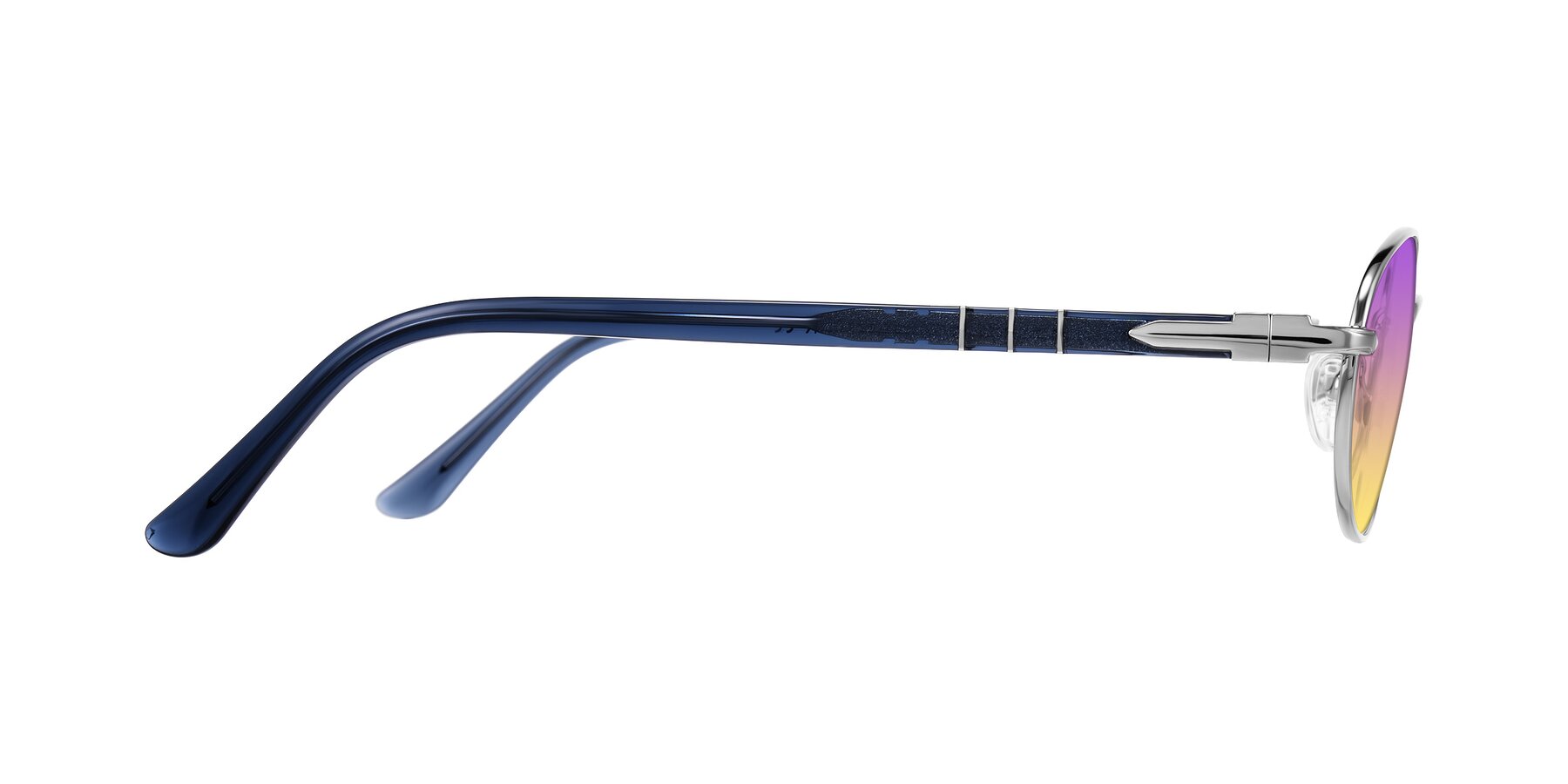 Side of Gamal in Silver/Blue with Purple / Yellow Gradient Lenses