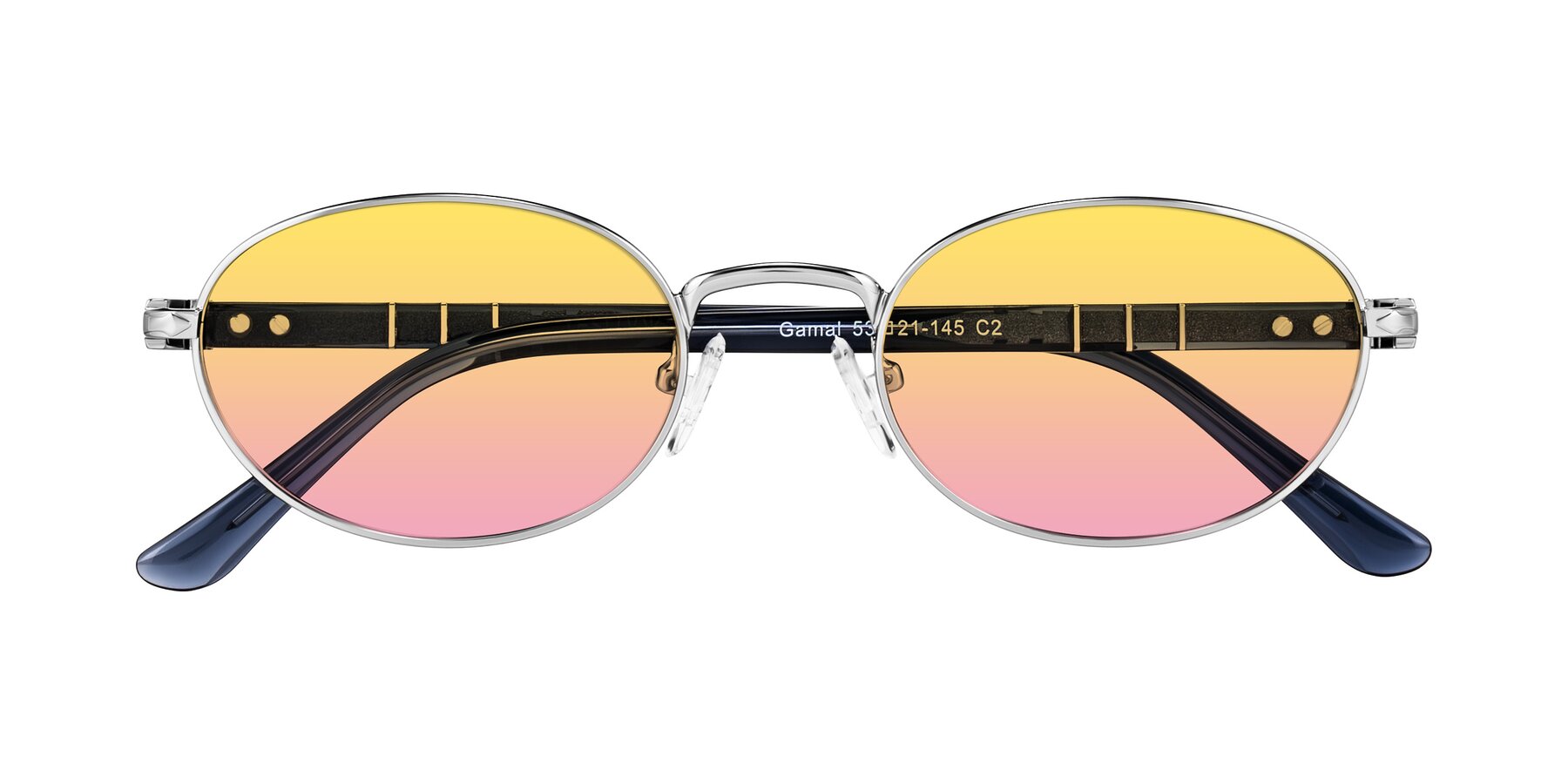 Folded Front of Gamal in Silver/Blue with Yellow / Pink Gradient Lenses