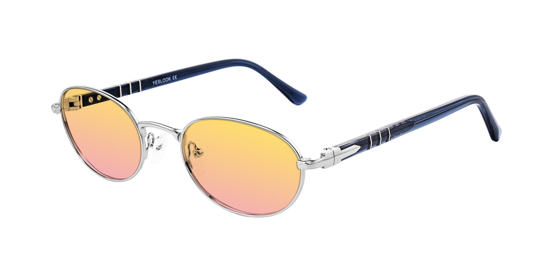 Angle of Gamal in Silver/Blue with Yellow / Pink Gradient Lenses