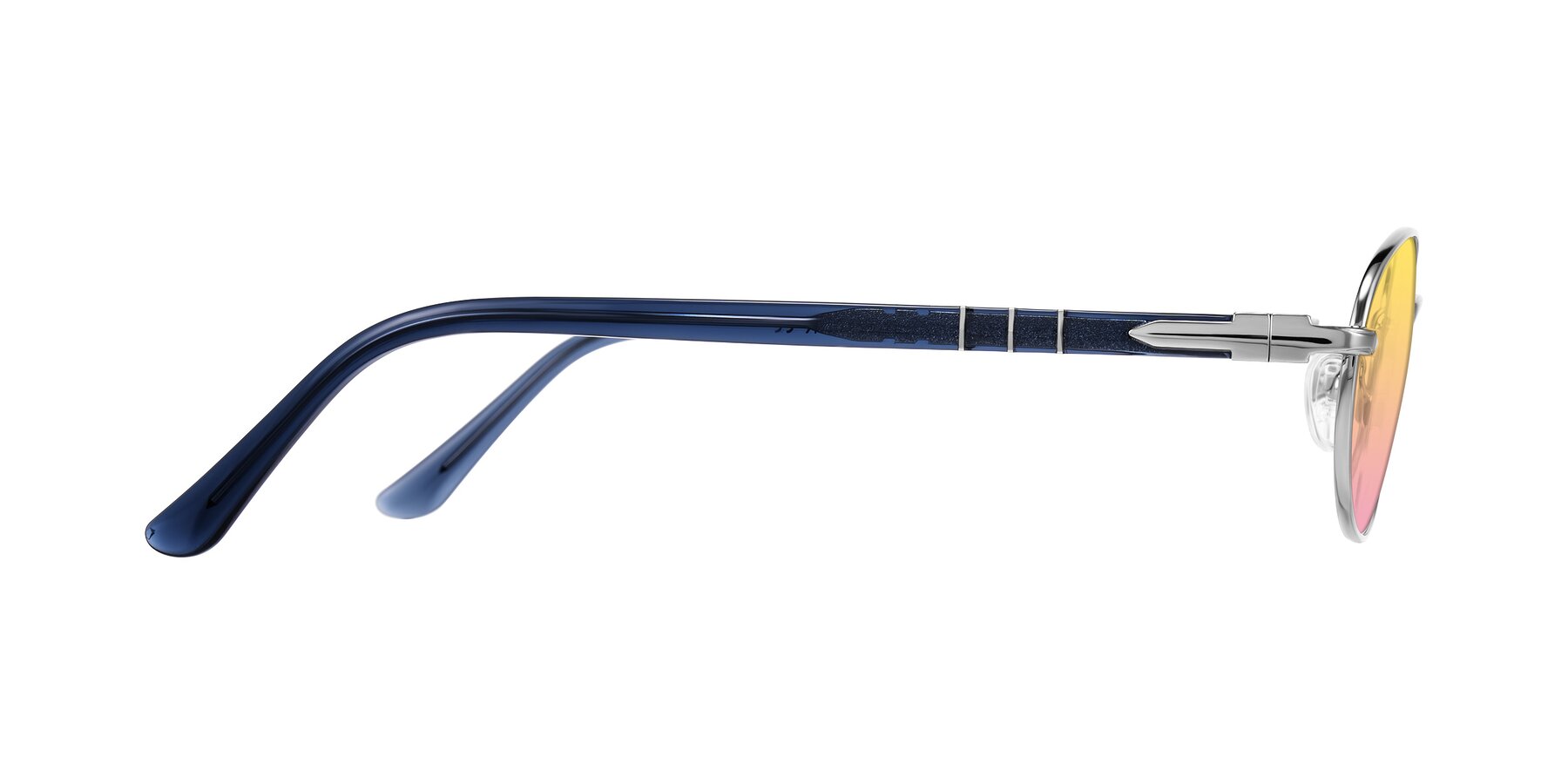Side of Gamal in Silver/Blue with Yellow / Pink Gradient Lenses