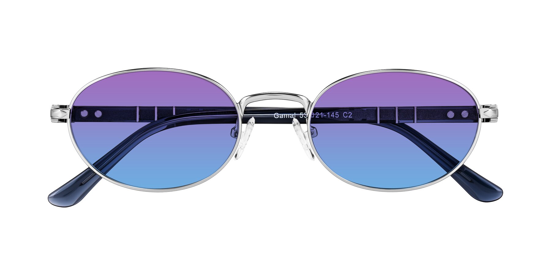 Folded Front of Gamal in Silver/Blue with Purple / Blue Gradient Lenses