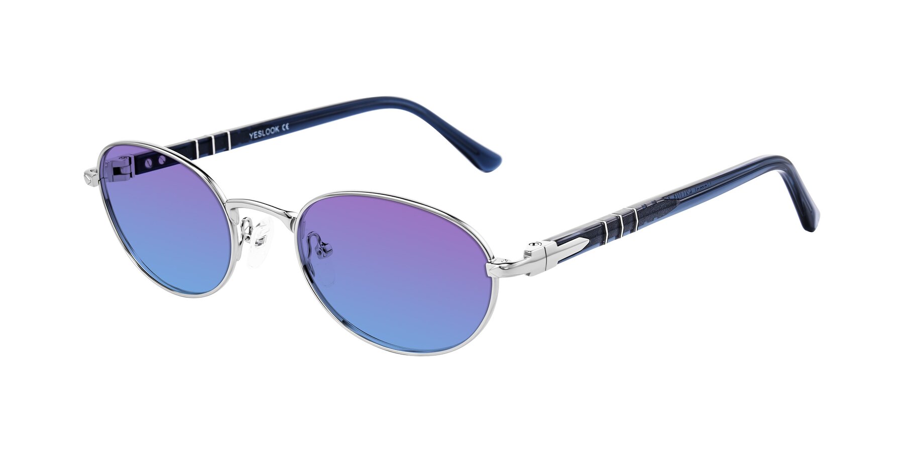 Angle of Gamal in Silver/Blue with Purple / Blue Gradient Lenses