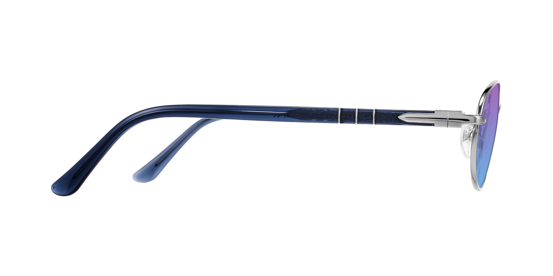 Side of Gamal in Silver/Blue with Purple / Blue Gradient Lenses