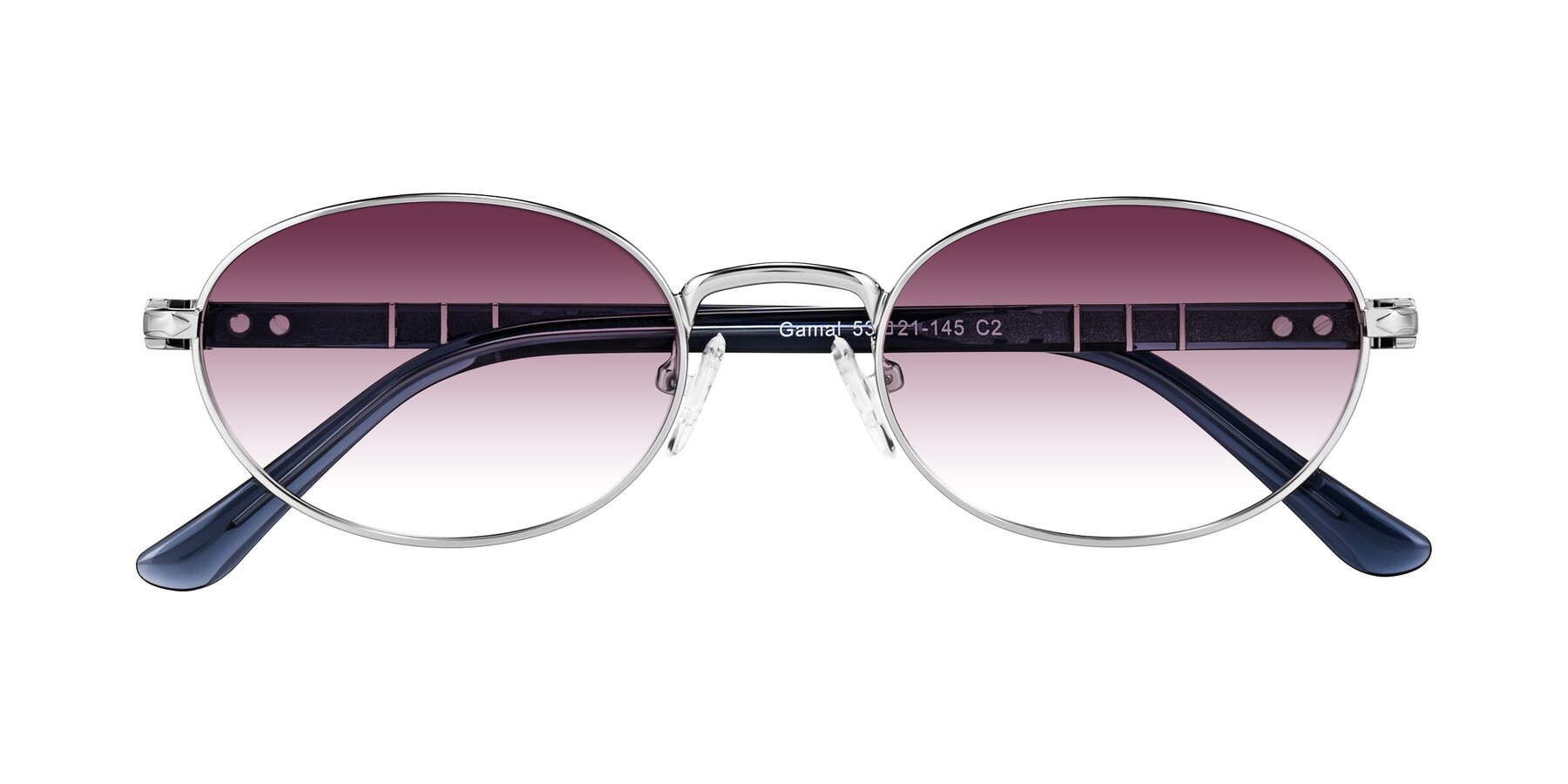 Folded Front of Gamal in Silver/Blue with Wine Gradient Lenses