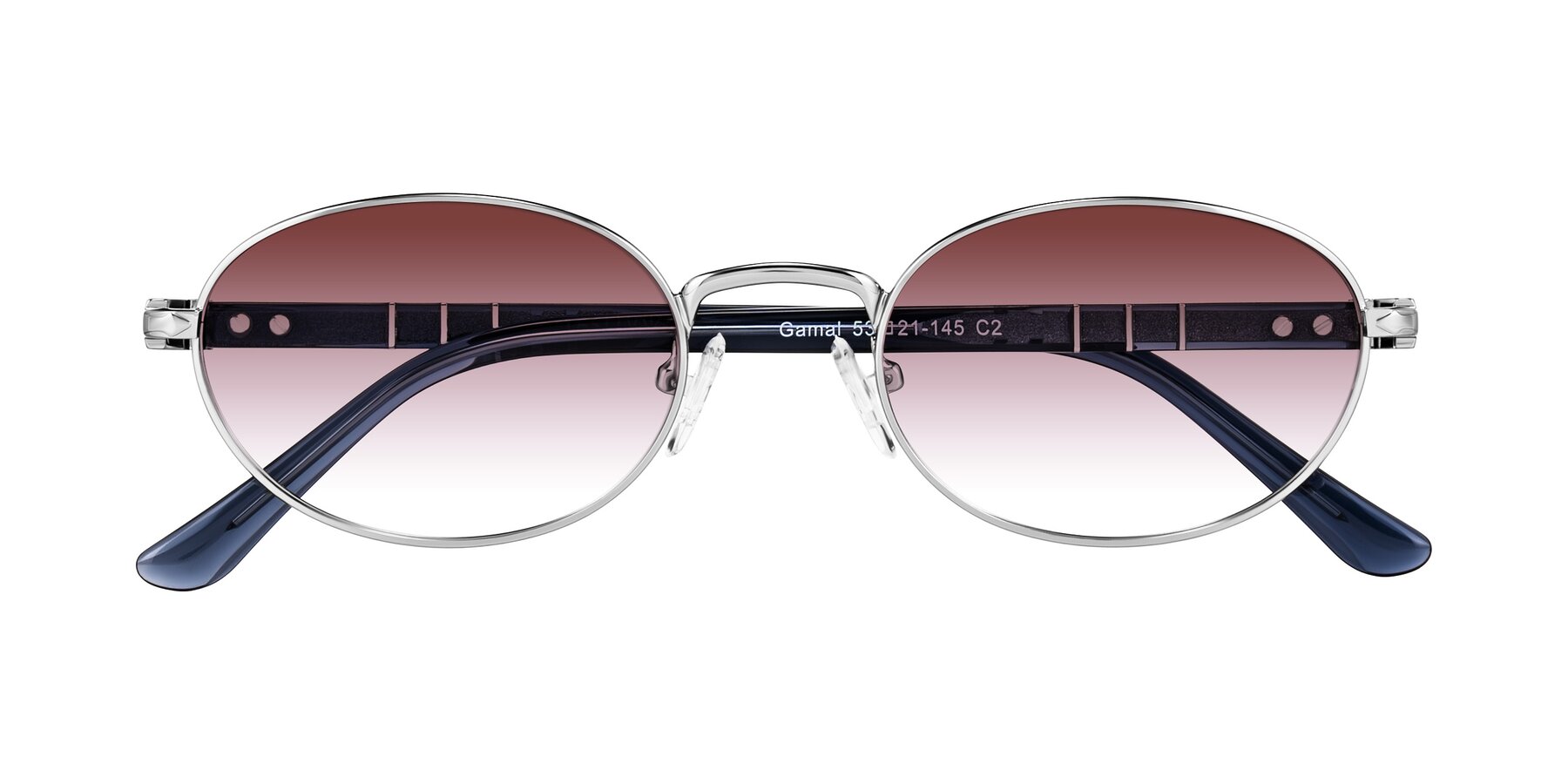 Folded Front of Gamal in Silver/Blue with Garnet Gradient Lenses