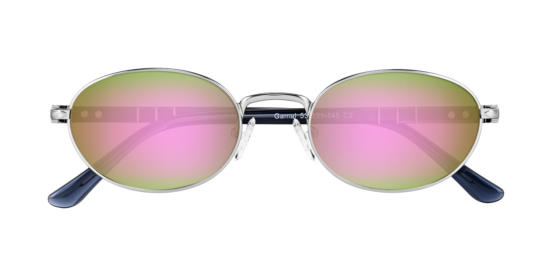 Folded Front of Gamal in Silver/Blue with Pink Mirrored Lenses