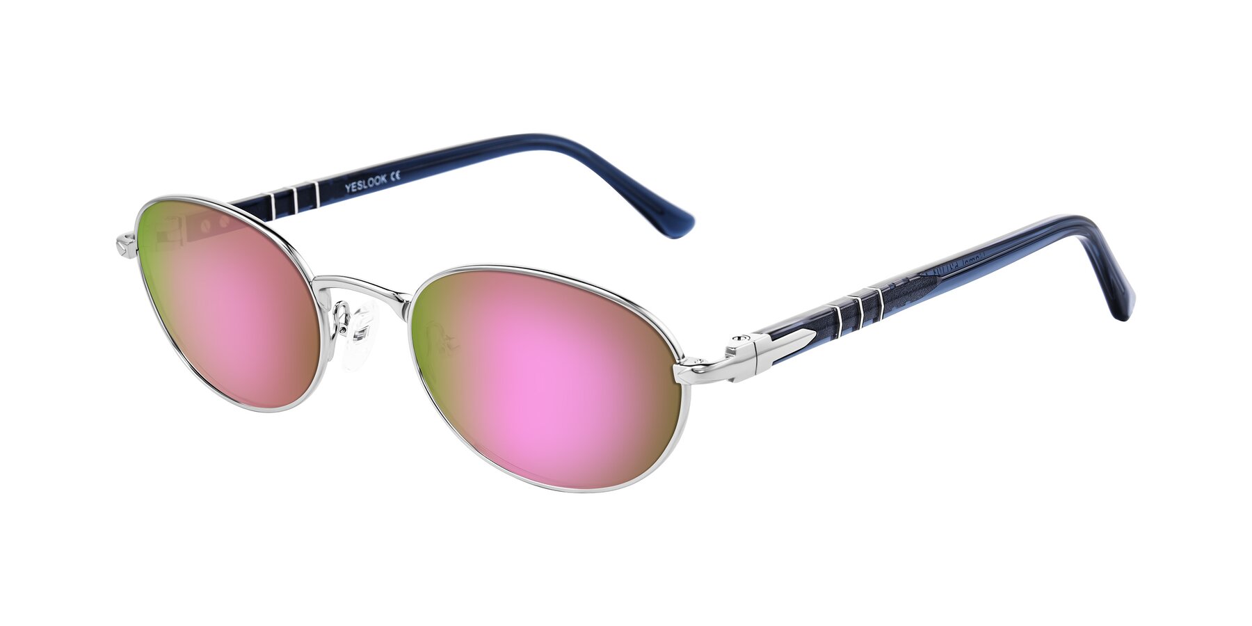 Angle of Gamal in Silver/Blue with Pink Mirrored Lenses