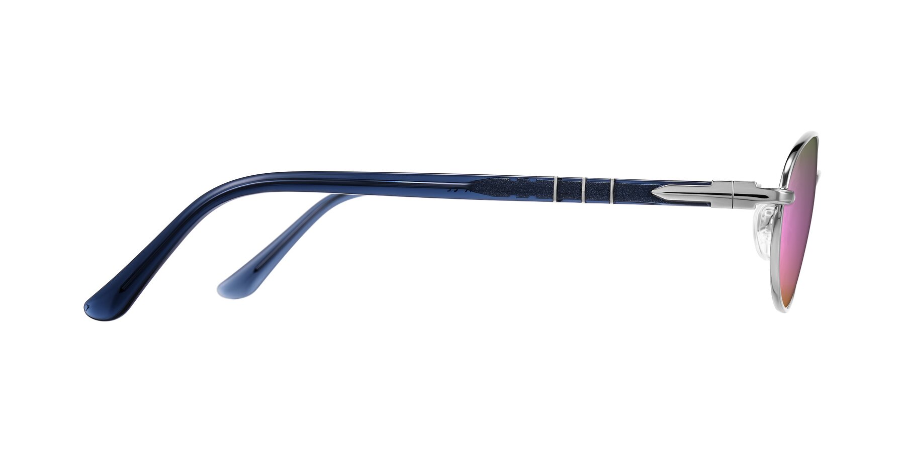 Side of Gamal in Silver/Blue with Pink Mirrored Lenses