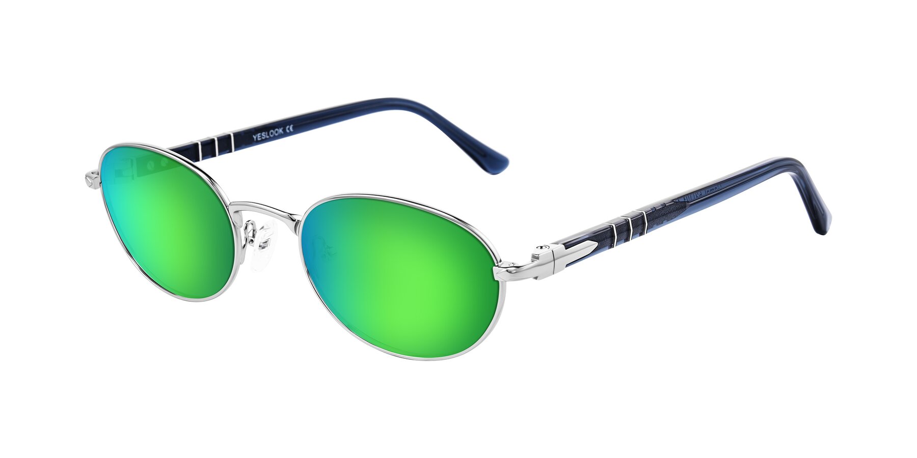 Angle of Gamal in Silver/Blue with Green Mirrored Lenses
