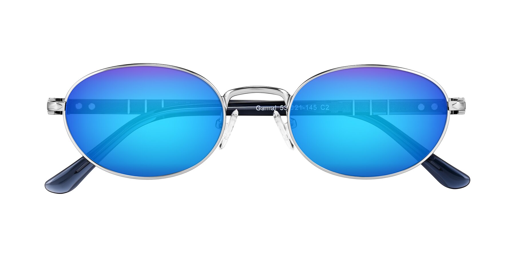 Folded Front of Gamal in Silver/Blue with Blue Mirrored Lenses