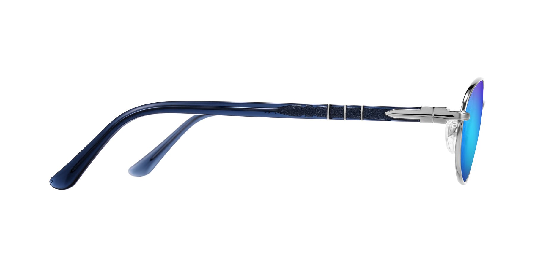 Side of Gamal in Silver/Blue with Blue Mirrored Lenses