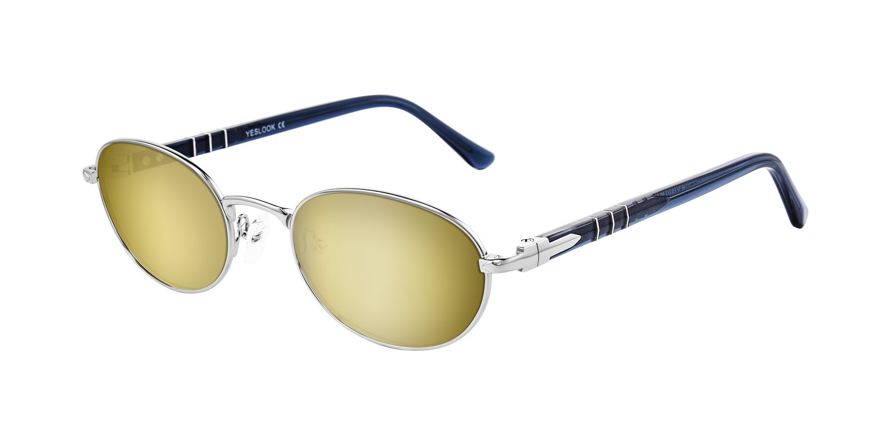 Angle of Gamal in Silver/Blue with Gold Mirrored Lenses