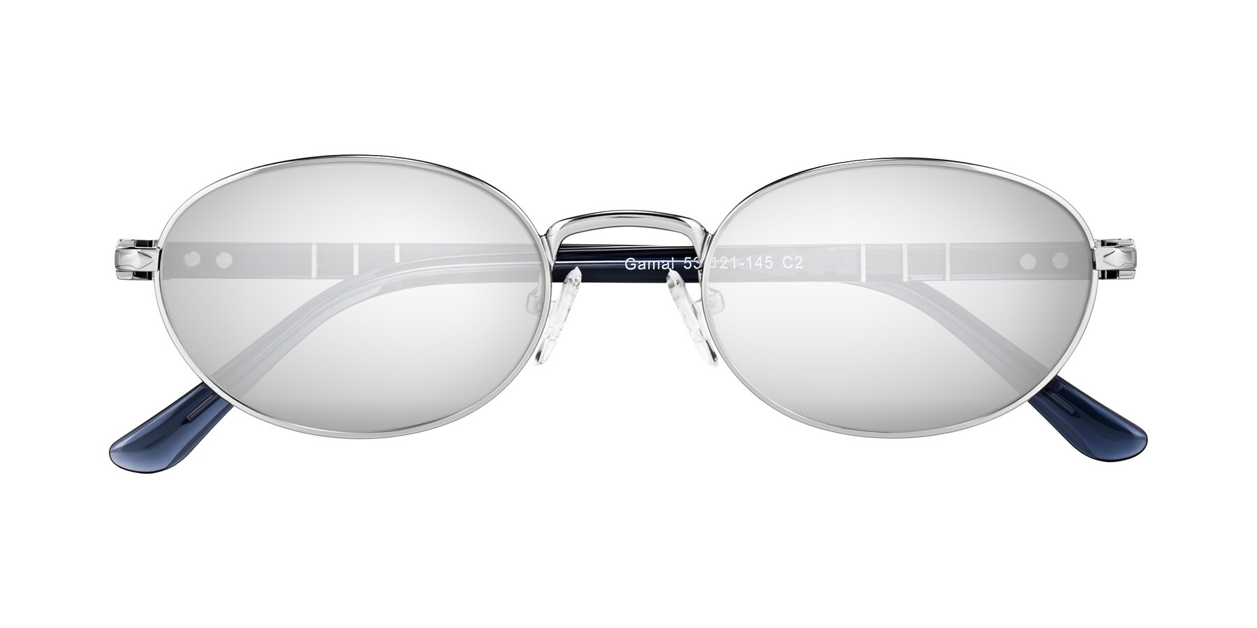 Folded Front of Gamal in Silver/Blue with Silver Mirrored Lenses