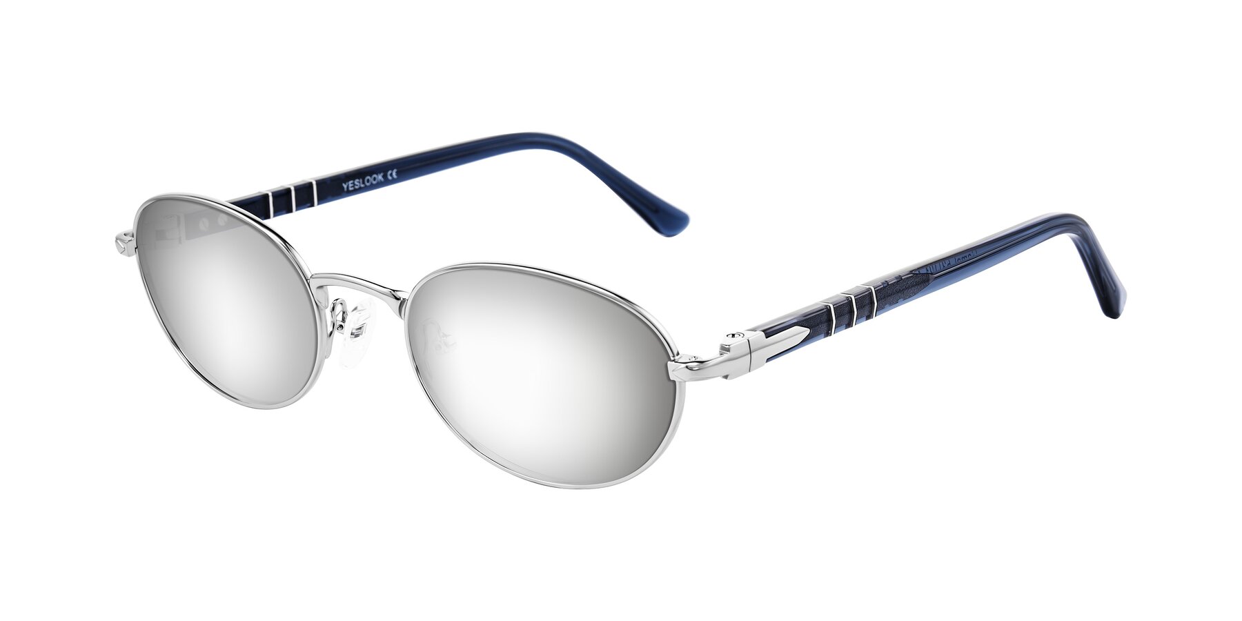 Angle of Gamal in Silver/Blue with Silver Mirrored Lenses