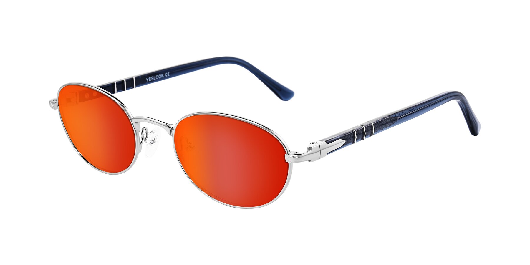 Angle of Gamal in Silver/Blue with Red Gold Mirrored Lenses