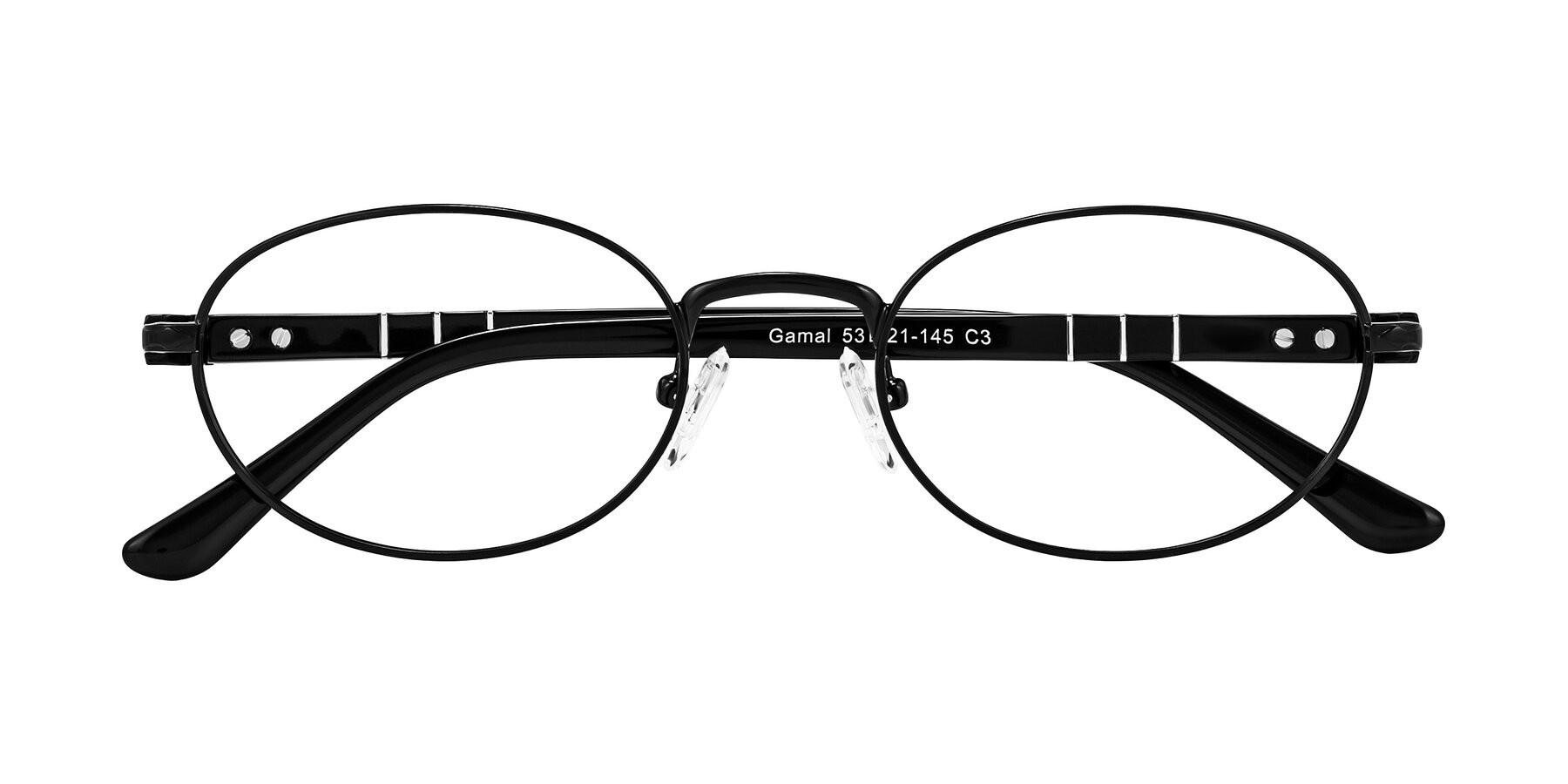Folded Front of Gamal in Black with Clear Eyeglass Lenses