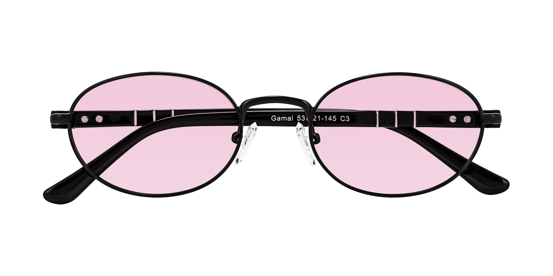 Folded Front of Gamal in Black with Light Pink Tinted Lenses
