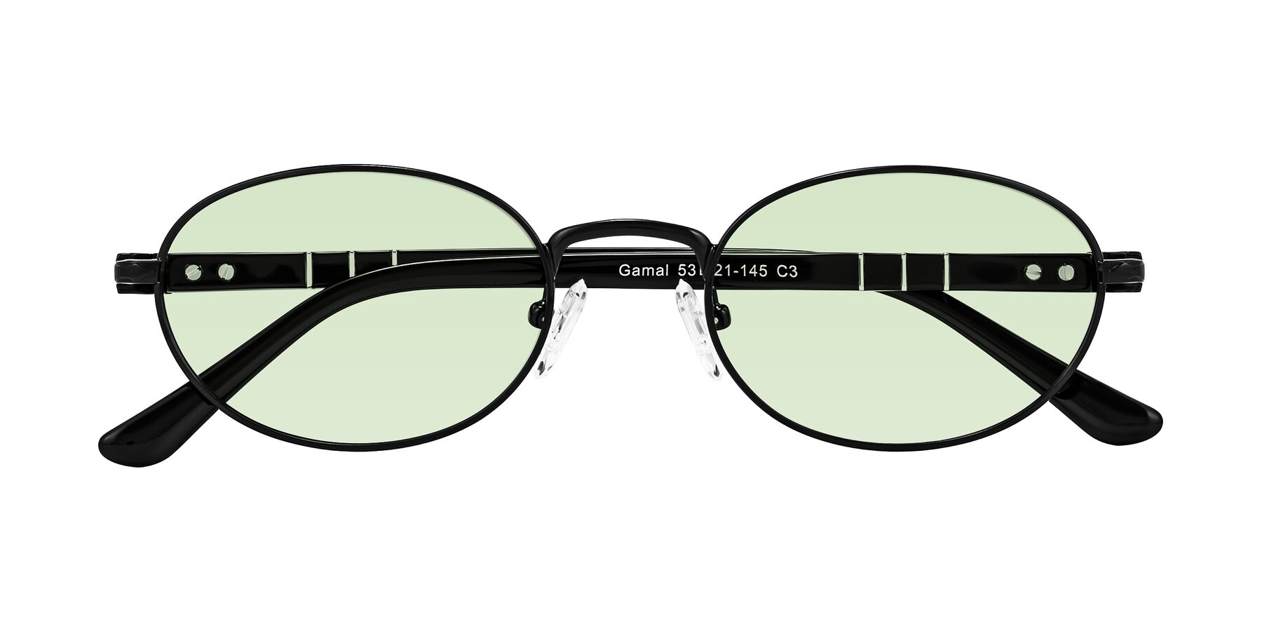 Folded Front of Gamal in Black with Light Green Tinted Lenses