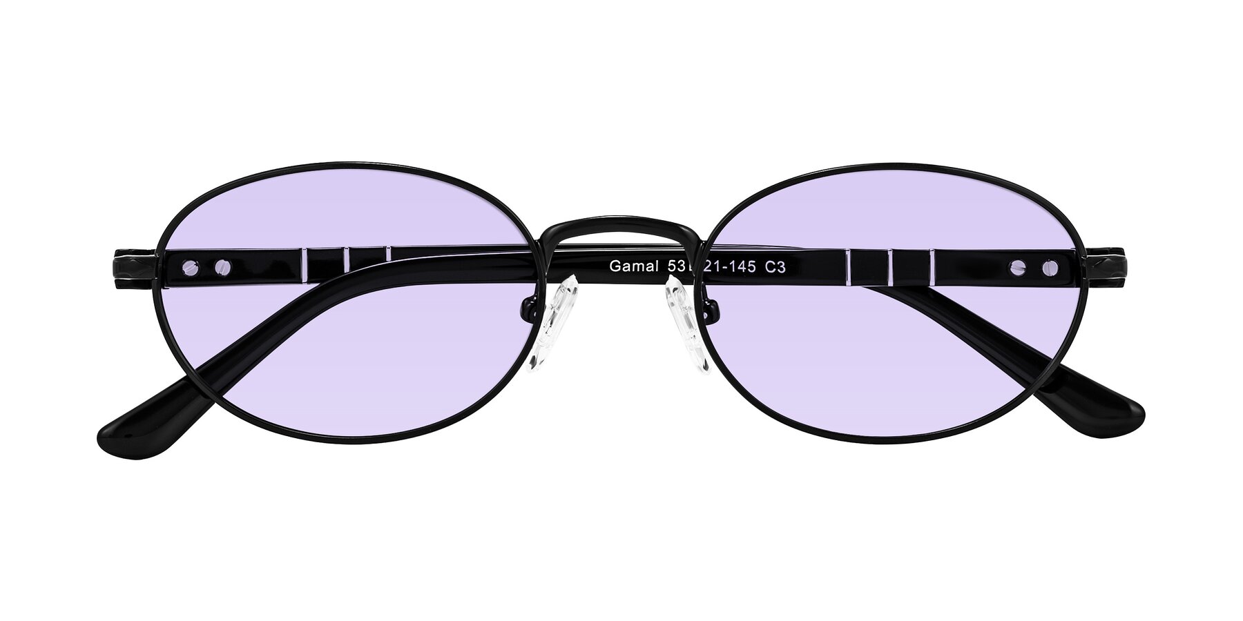 Folded Front of Gamal in Black with Light Purple Tinted Lenses