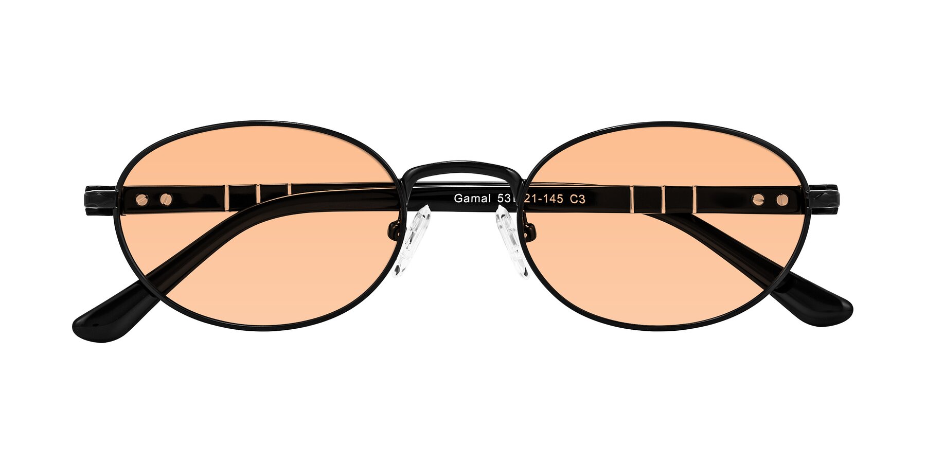 Folded Front of Gamal in Black with Light Orange Tinted Lenses