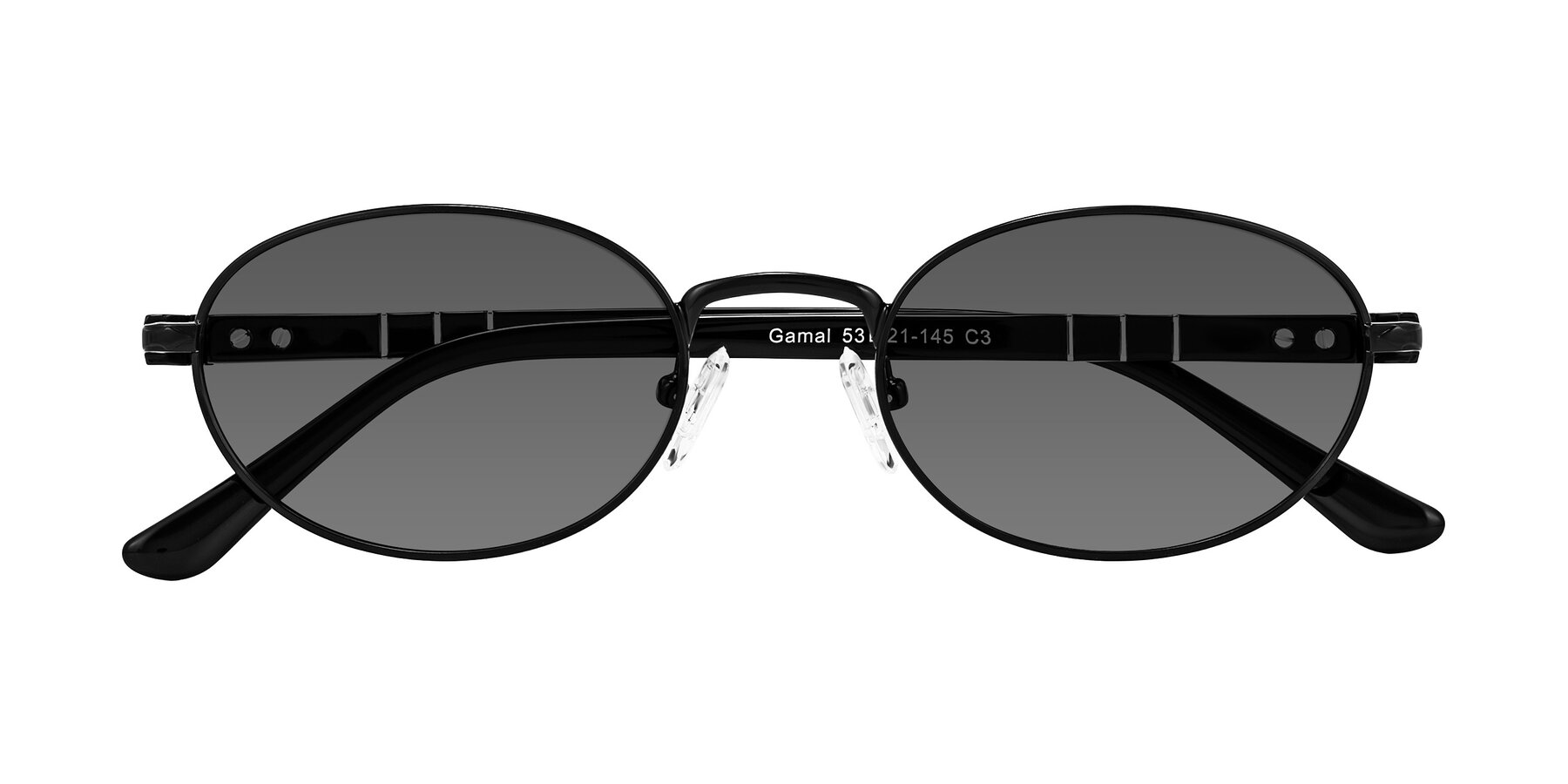 Folded Front of Gamal in Black with Medium Gray Tinted Lenses